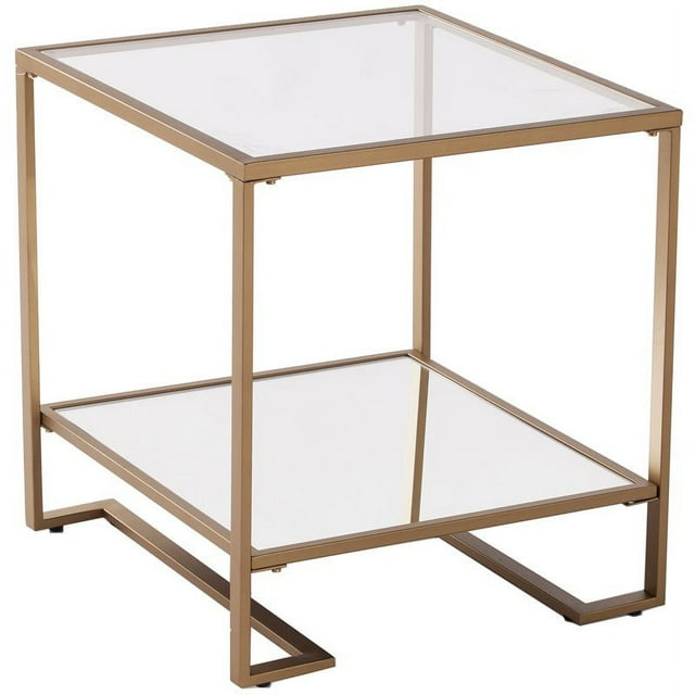SEI Furniture Horten 22" Square Glass Top End Table in Gold