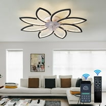 Ceiling Fan with Lights Remote Control, 35.4" Low Profile Modern Flower Shape Bladeless Ceiling Fan，3 Colors 6 Speeds Flush Mount Smart Ceiling Fan Light for Bedroom Living Room