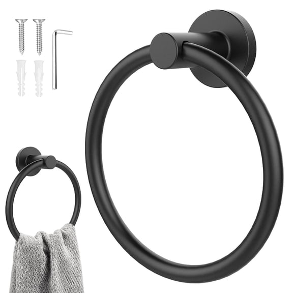 Matte Black Towel Ring Towel Holder for Bathroom Wall  Stainless Steel Hand Towel Holder Heavy Duty Towel Hanger for Bath, Kitchen