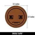 thumbnail image 2 of Kawaii Cute Tired Baggy Eyes Face 2.5" Faux Leather Round Engraved Iron-On Patch - Brown, 2 of 6