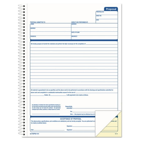 UPC: 0025932418501 | Tops Business Forms Spiralbound Proposal Form Book  8 1/2 X 11  Two-part Carbonless  50 Sets/book