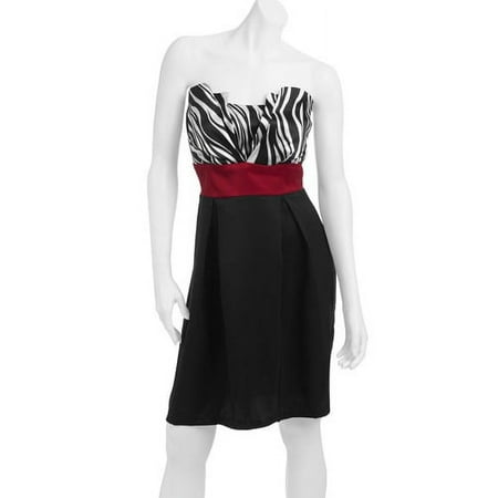 Juniors Plus Pleated Strapless Zebra Dre