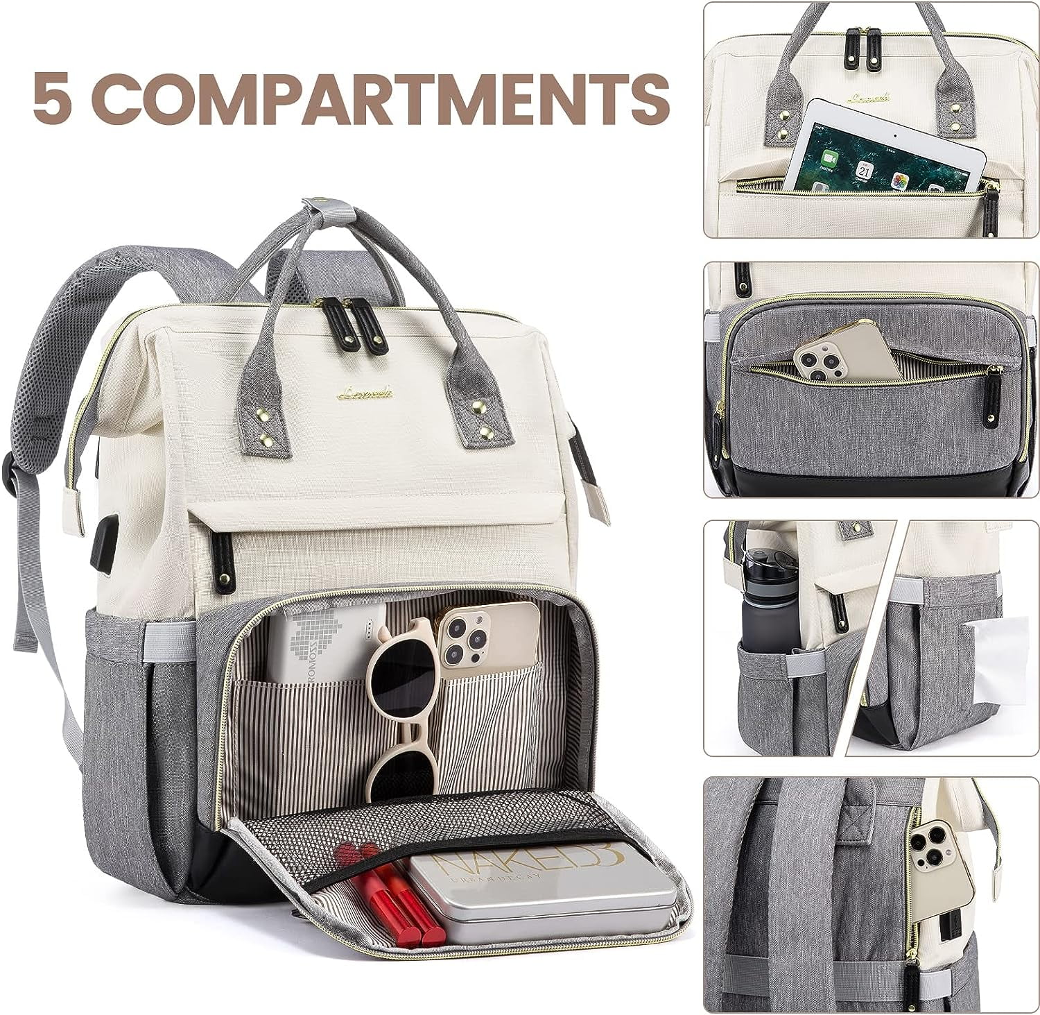 Lovevook Laptop Backpack, 15.6" Women Work Backpack Purses with USB Port, Waterproof Casual Daypack Travel Backpack, Large Fashion Teacher Nurse College Bookbag
