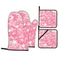 thumbnail image 1 of YFYANG Ensembles de Mitaines de Four et Porte-Casseroles 4 Pcs, Antidérapant Résistant à la Chaleur Motif Ressort Rose Tapis de Casserole pour Cuisine et Pâtisserie, 1 of 8
