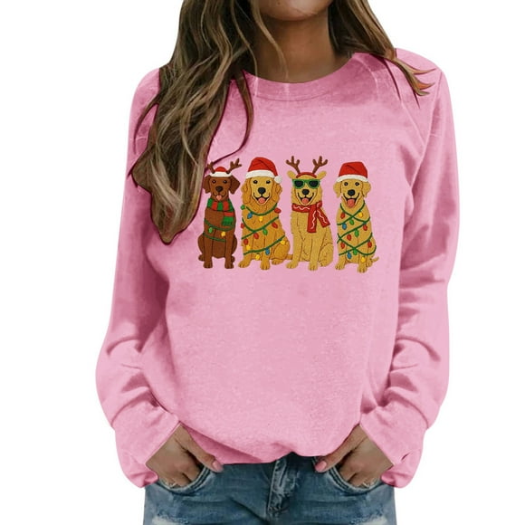 Zhanying Black Cat Christmas Sweatshirt Cat Graphic Holiday Pullover Long Sleeve Shirt Cozy Gift for Cat Lovers Pink XXL