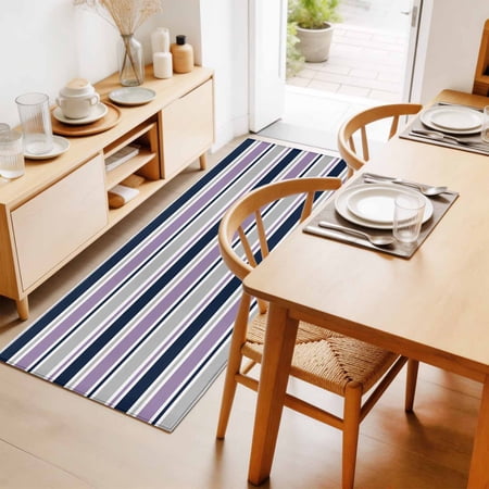 Rectangle Rug 2x6Ft Modern Purple Grey Navy Blue Line Soft Indoor Throw Rugs Carpets for Living Dining Bedroom Non-Slip Playroom Crawl Rug Floor Mats Abstract Geometric Stripe