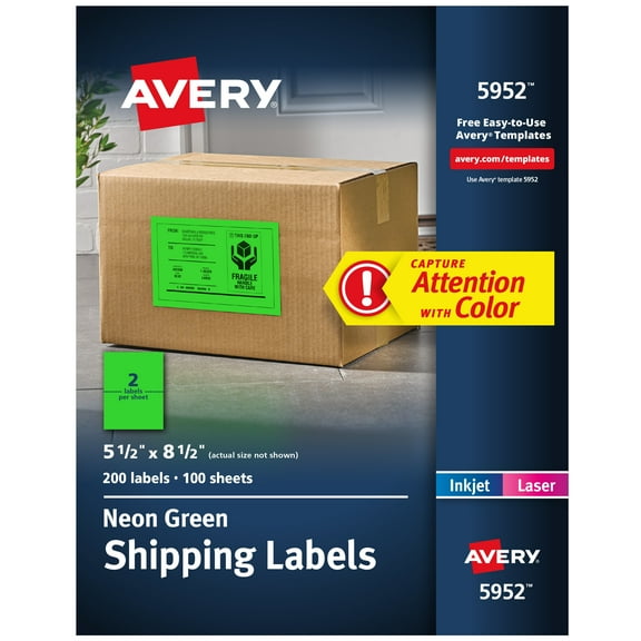 Avery Shipping Labels, 5.5" x 8.5", Neon Green, 200 Total (5952)