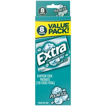 EXTRA Polar Ice Sugar Free Chewing Gum, Icy Mint Flavor, 15 Sticks per Pack, 8 Pack Bulk Assortment