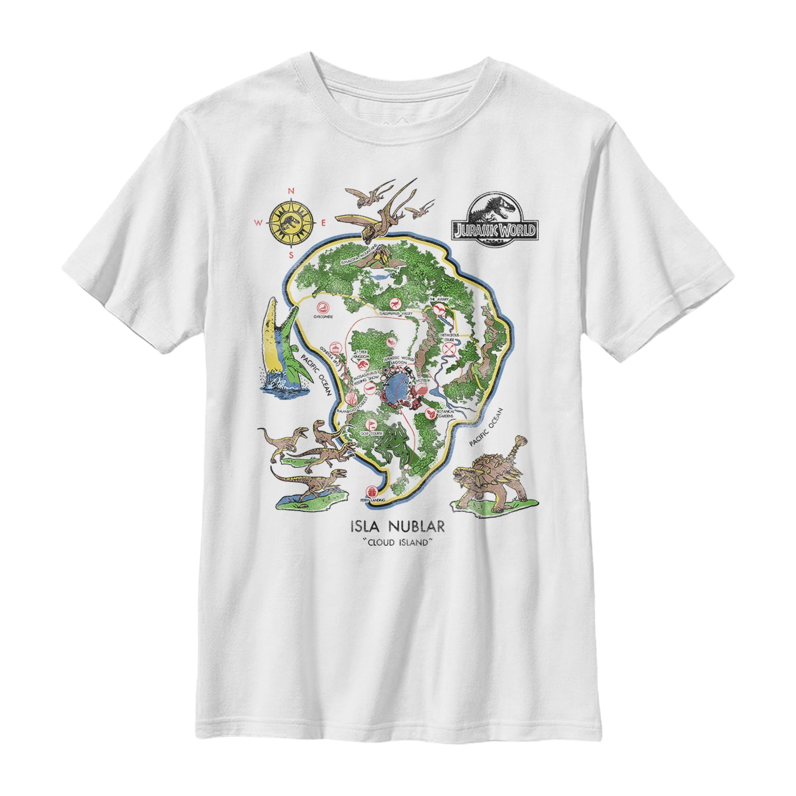 Fifth Sun Jurassic World Boys Isla Nublar Detail Map T Shirt Walmartcom - how to get the jurassic world t shirt roblox
