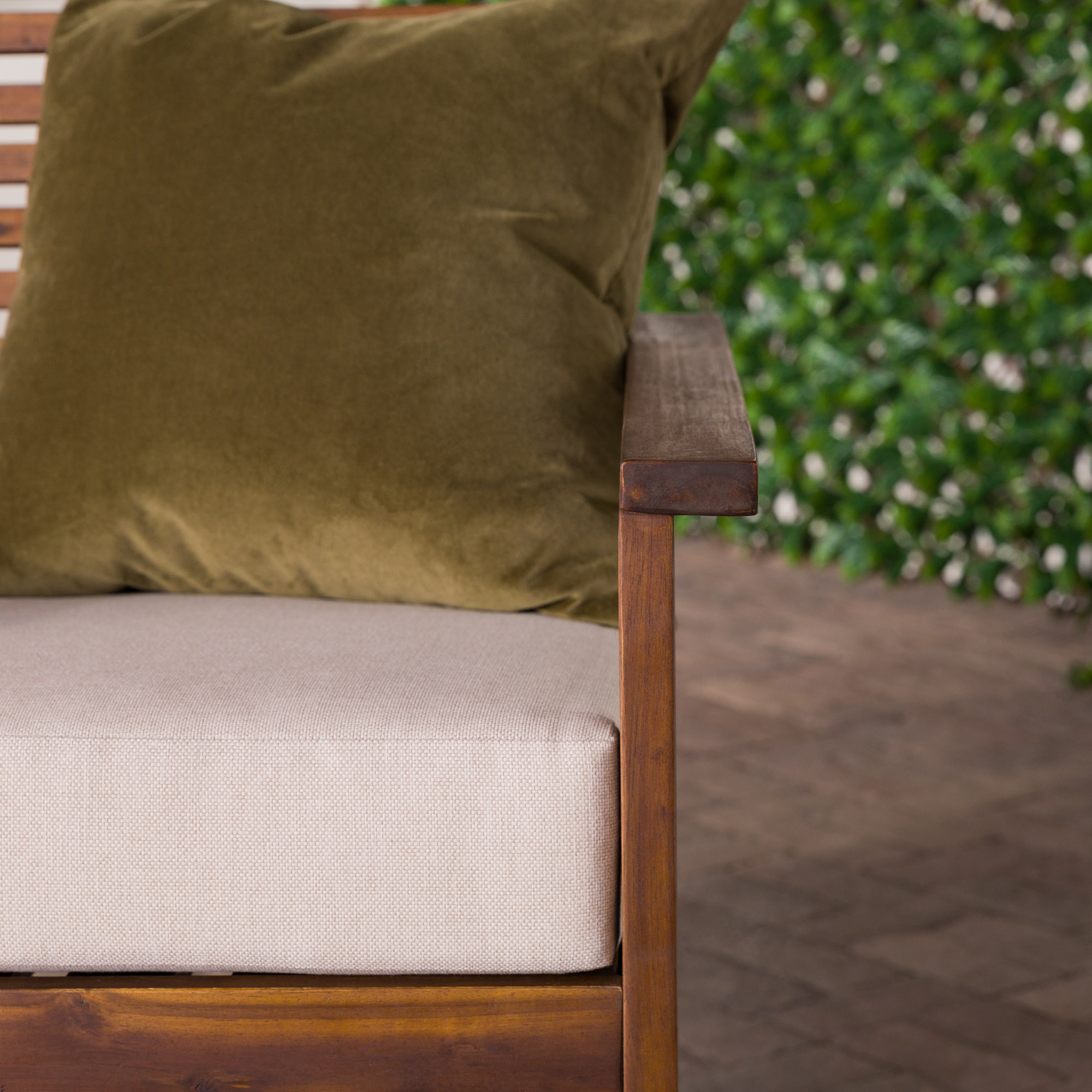 Walker Edison Modern Slat-Back Solid Wood Outdoor Lounge Chair, Dark Brown