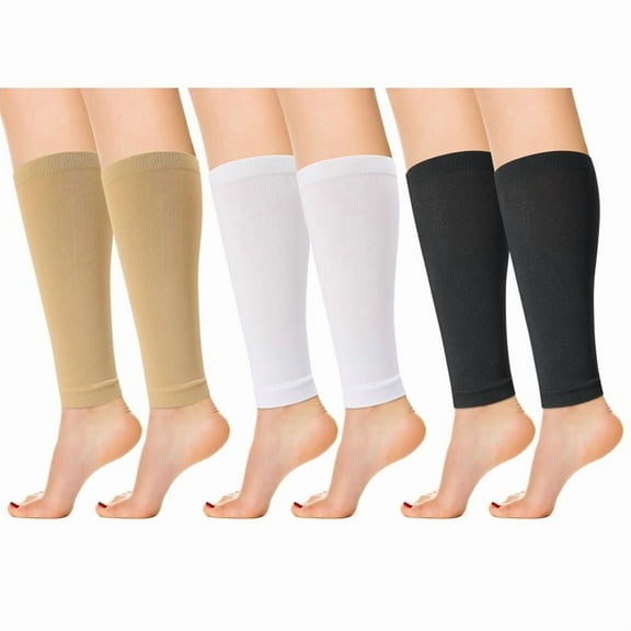 Hengguang 3 Pairs 20-30 mmHg Compression Sleeves - Medical Grade Calf Support for Women & Men Sport, Nurse, Pregnancy, Travel - Varicose Veins, Edema, Post-Surgery Recovery (Black/Beige/White)