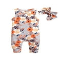 thumbnail image 1 of Bébé bébé Filles Mignon Rompers Imprimé Floral Cou Combinaison Sans Manches d'Été Bodysuits avec Arc Bandeau, 1 of 7