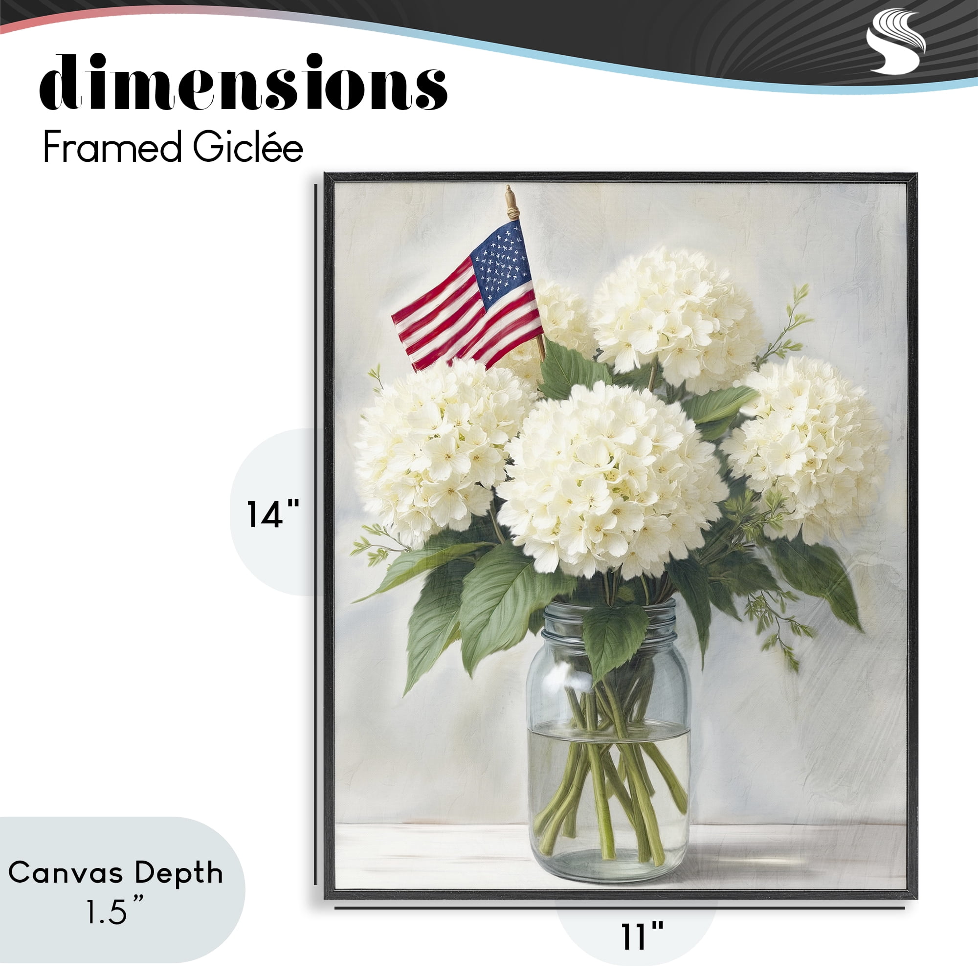 Stupell Industries Festive Patriotic Hydrangea Black Framed Giclee Art, design by Kim Allen