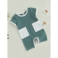 thumbnail image 3 of Arvbitana Infant Baby Boys Summer Jumpsuit Casual Stripe Print Short Sleeve Romper Bodysuit with Pockets for Newborn Infant Playsuit 0-18 Months, 3 of 7