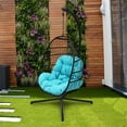 thumbnail image 2 of Abble Indoor Outdoor Wicker Hanging Egg Chair with Stand, Foldable Swing Chair with Cushion, Aqua, 2 of 5