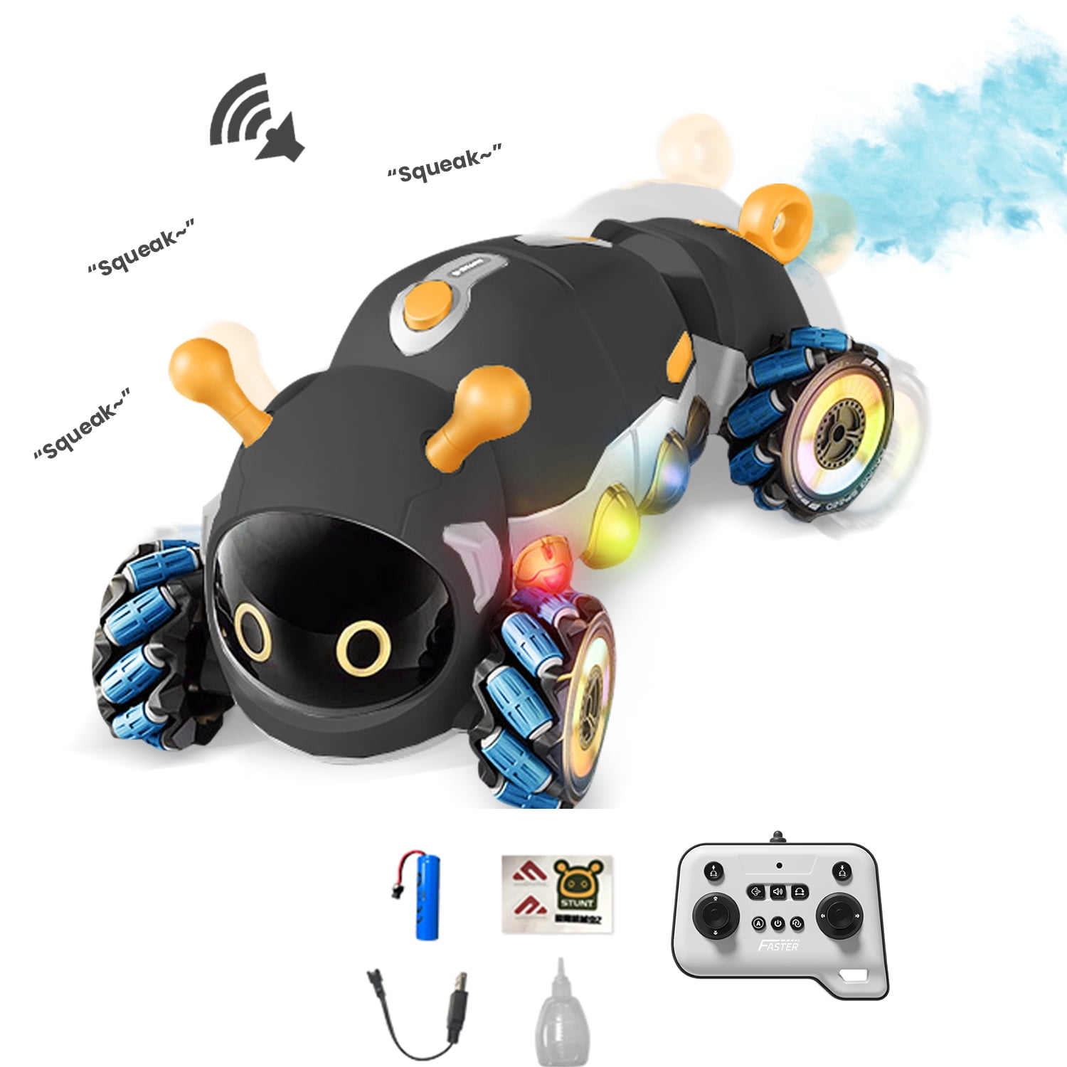 RC Stunt Car Remote Control Toys with Sound of Insects,LED,Spray and Drift,RC Toys for Kids Boys Girls Gifts