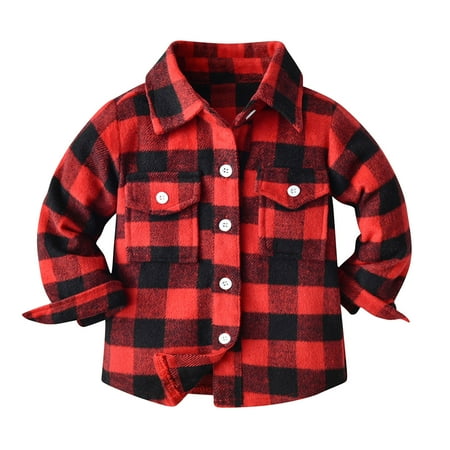 

Kids Toddler Flannel Shirt Jacket Plaid Long Sleeve Lapel Button Down Shacket Baby Boys Girls Pockets Shirt Top Coat Outwear