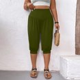 thumbnail image 5 of Women's Plus Size Loose Fit Elastic Waist Pleated Casual Pants with Pockets, Dressy Trousers for Business Casual Office Summer, Mid Waisted Capri Pants for Women | UKHCCC,Army Green L, 5 of 9