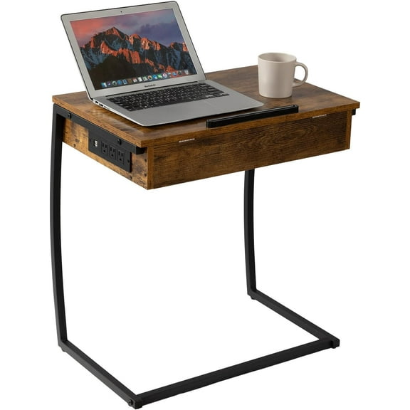 C Table End Table with Station, TV Tray Table, Couch Tables That Slide Under, C Shaped Side Table with Storage, Laptop Stand for Couch, Small Table Couch Desk for Small Spaces