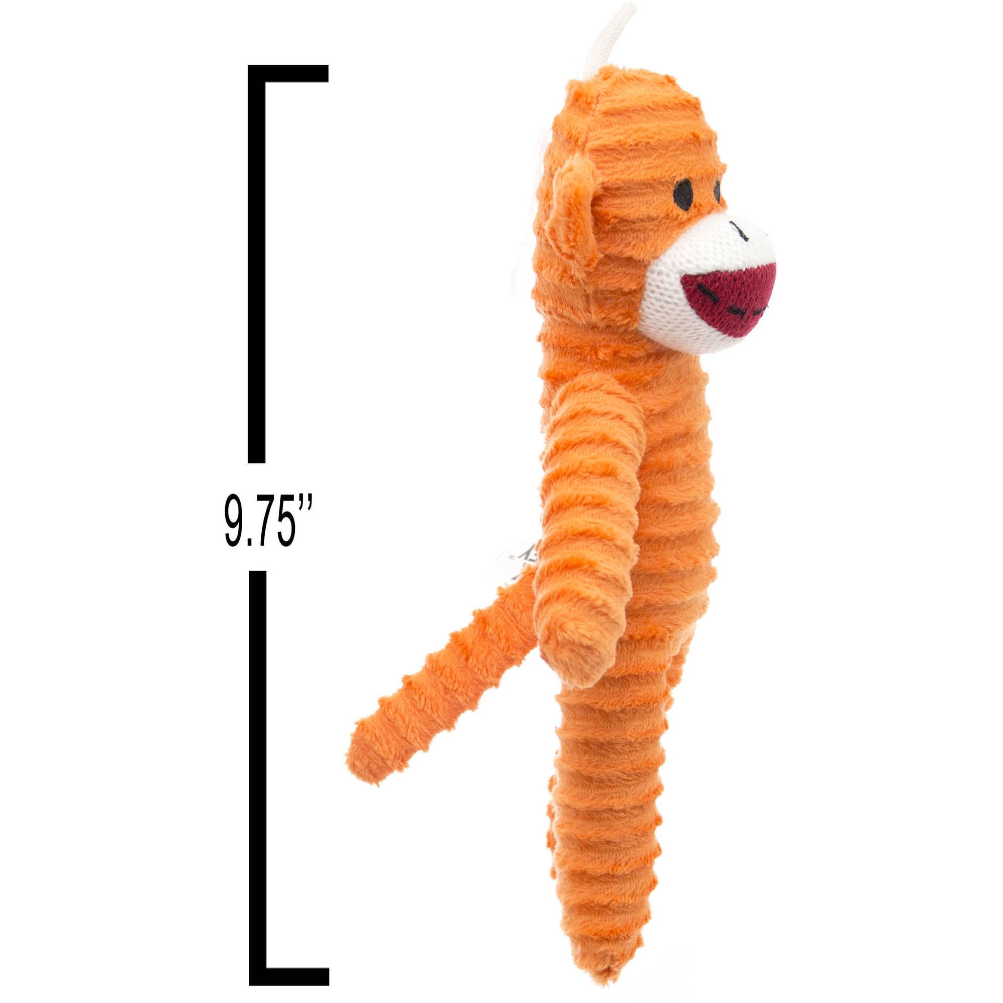 9.75" Plush Corduroy Squeaky Sock Monkey Pet Toy, Orange