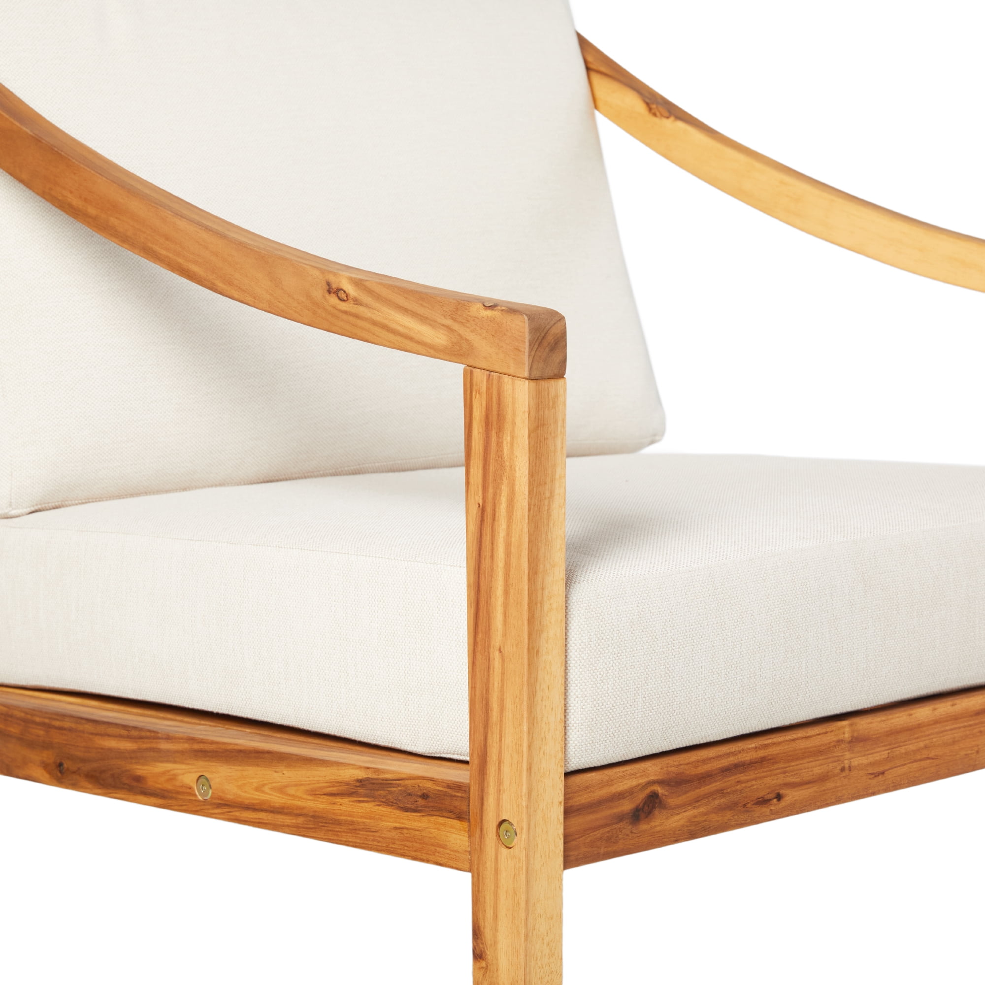 Walker Edison Modern Solid Acacia Wood Weather Resistant Curved Arm Outdoor Club Chair, Natural