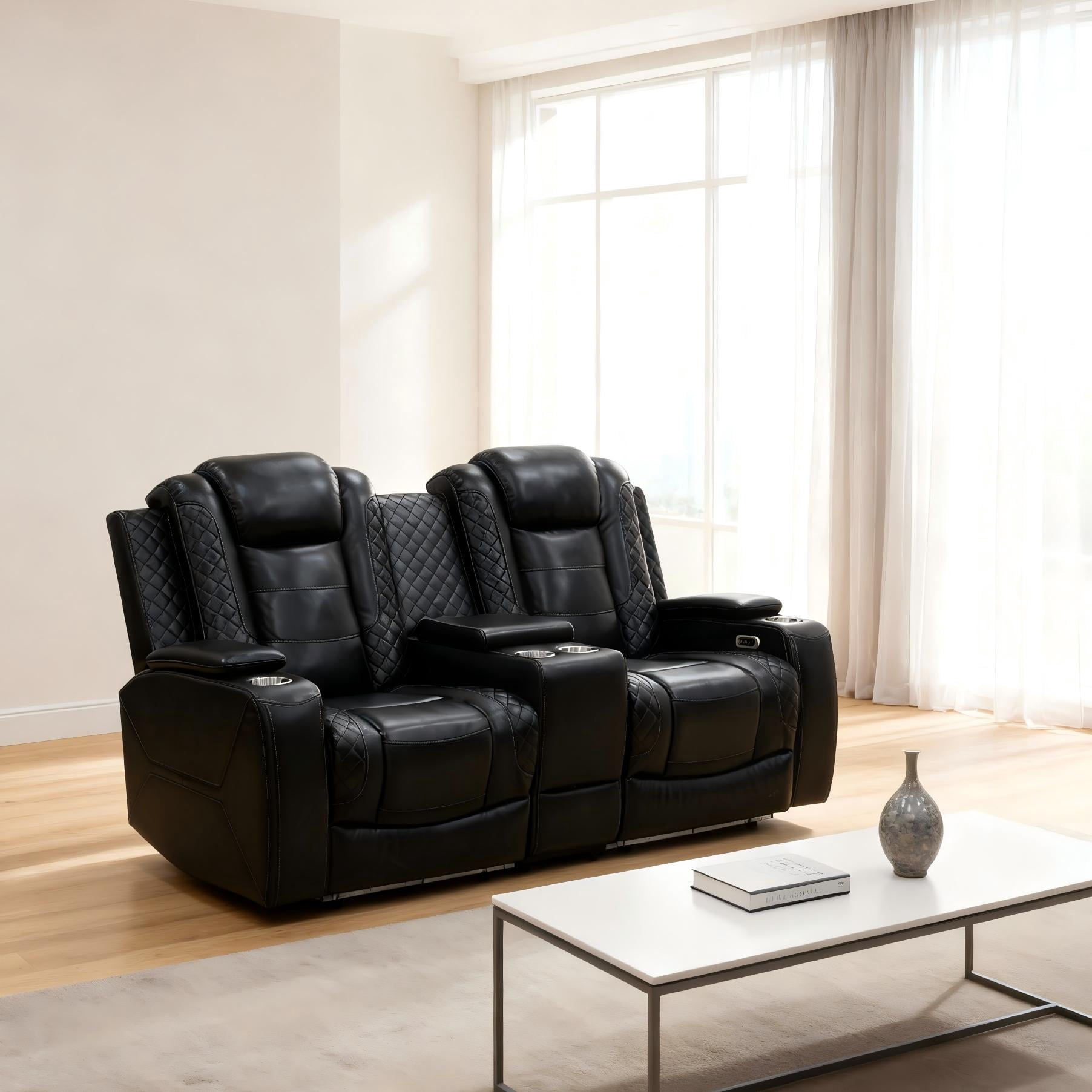 Gewnee Power Recliner Oversized Electric Air Leather Reclining Loverseat Sofa, USB Charge with Cup Holder Port Comfortable Sofa for Living Room