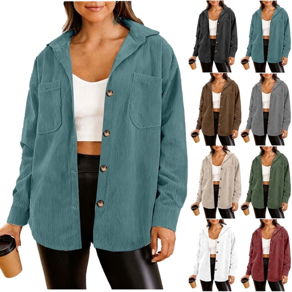 Woman Jacket Coat Women Hoodie Women Women's Winter Fashion Casual Pocket Button Corduroy Jacket Jacket Jacket Top Green XL