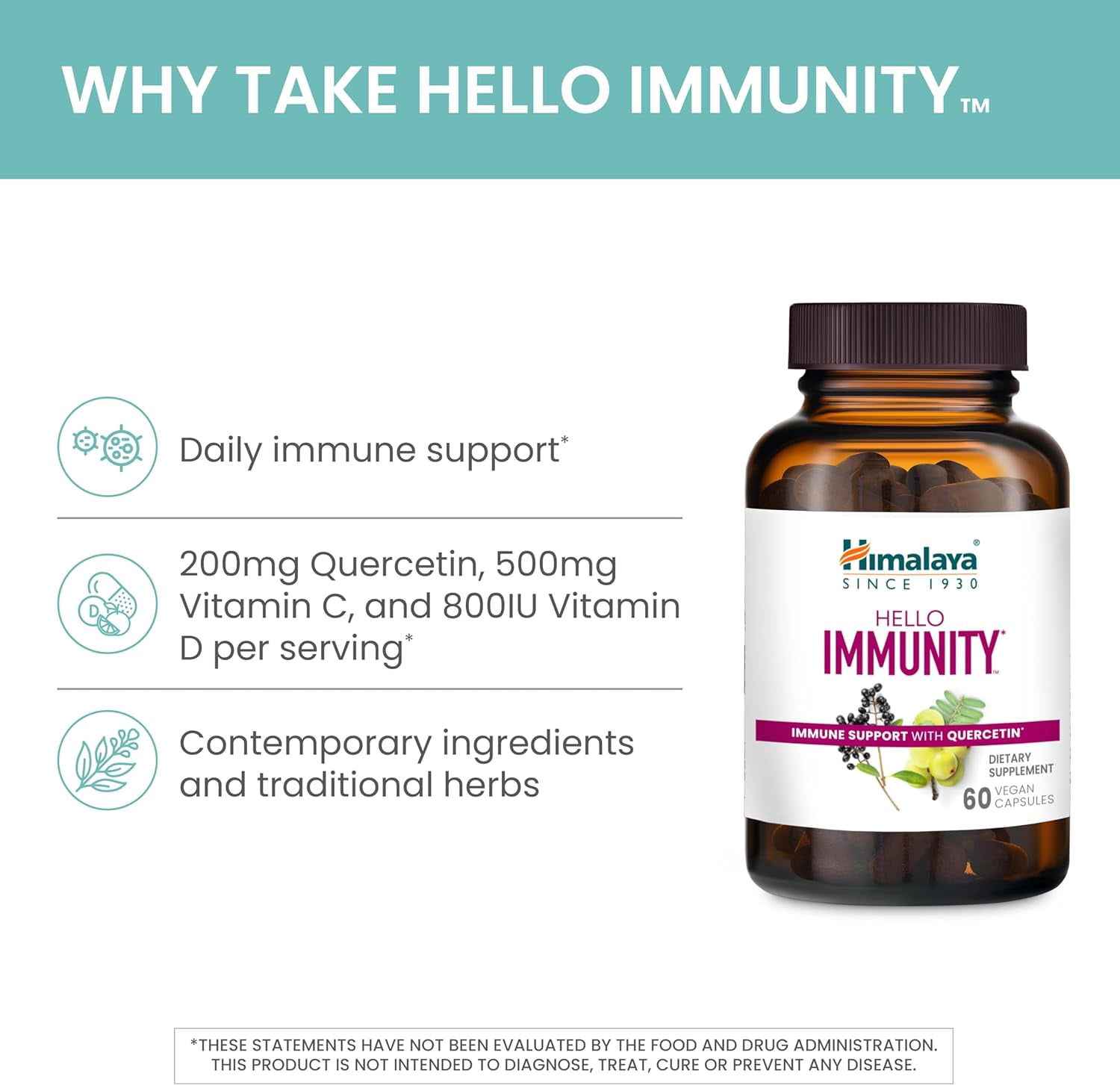 Himalaya Hello Immunity with Quercetin, for Daily Immune Support, 60 Capsules
