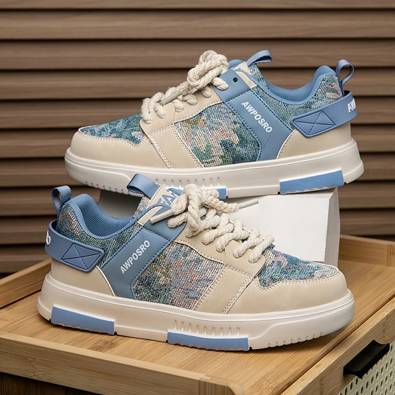 Men's Retro Forest Oil Painting Flat-soled Skate Shoes, Trendy Street-style Versatile Daily Wear Hiking Casual Sports Shoes.