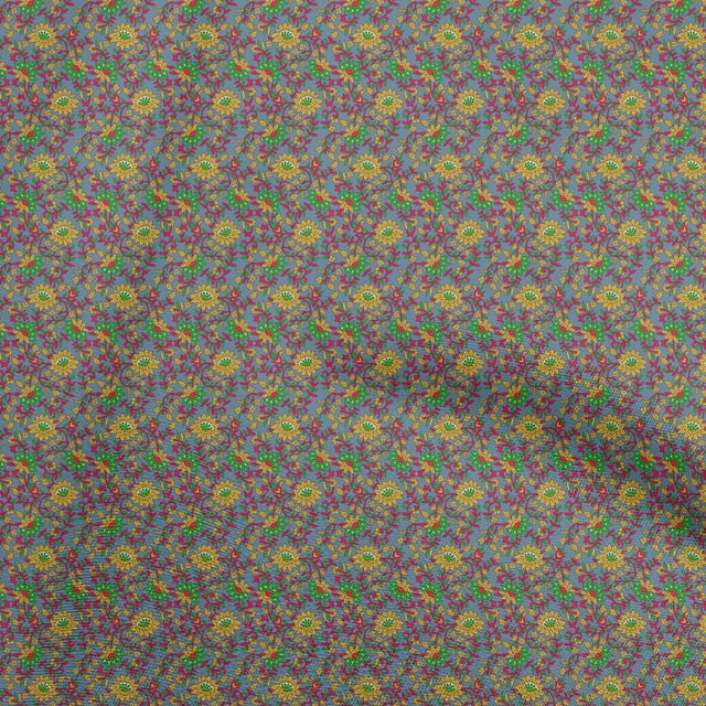 oneOone Rayon Grayish Blue Fabric Floral Craft Projects Decor Fabric Printed By The Yard 56 Inch Wide