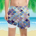 thumbnail image 2 of VNKIDY Boys Trunks Kids Summer Scale Pattern Print Loose Fit Beach Shorts Elastic Waisted Drawstring Breathable Swim Shorts For Beach Casual Wear Versatile Bottoms Purple 13-14 Years, 2 of 4