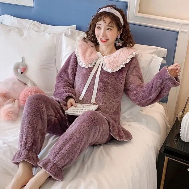 Pijamas cálidos de franela para mujer, ropa de dormir gruesa para la familia, conjuntos de salón de lana Coral, para el hogar, navidad