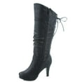 thumbnail image 2 of Page-65 Women's Back Lace Up Round Toe High Heel Platform Mid-Calf Knee High Boots ( Black, 9), 2 of 3