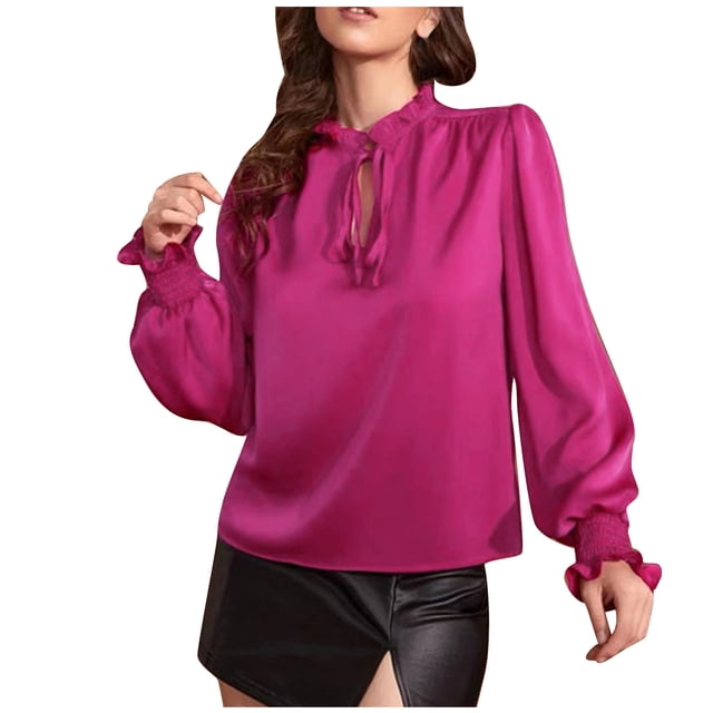 Birdeem Womens Spring Summer Fashion Solid Color Long Sleeve Round Neck Top/Shirt