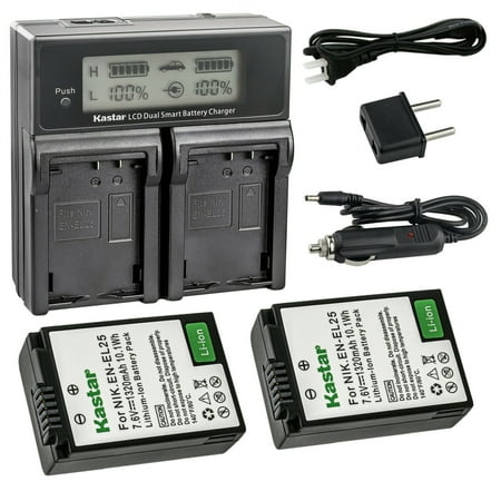 Kastar 2-Pack Battery and AC LCD Dual Fast Charger Compatible with Nikon Z30 Creator Ready Z Series Camera Z 30 Mirrorless Camera