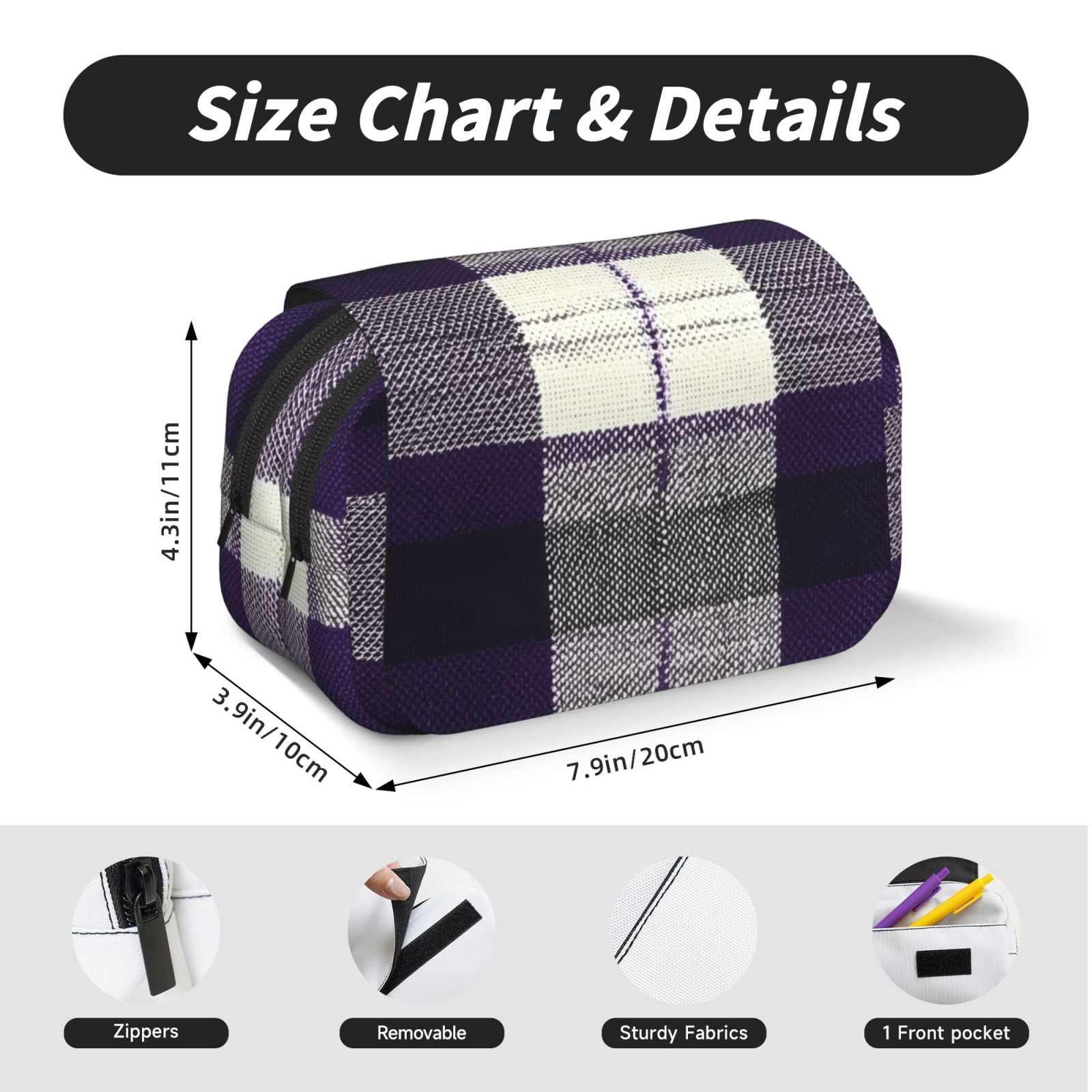 Large-Capacity Flip-Top Double-Layer Pencil Case, Multi-Functional Pocket Pen Case, Durable Stationery Organizer Purple Buffalo Plaid Check Tartan Scotland_2