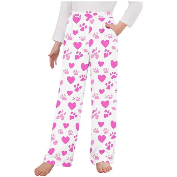 uublik Boys Girls Pajama Pants Size 4T-14 Valentine's Day Sleep Pants Soft Elastic Waist Kids Pajama Bottoms Love Printed Lounge Pants White