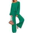 thumbnail image 2 of Fashnice Ensembles de Survêtements pour Femmes Col Rond Ensemble de Jogging à Manches Longues Coupe Ample Haut Court Pantalon Grand Vert 3TG, 2 of 3