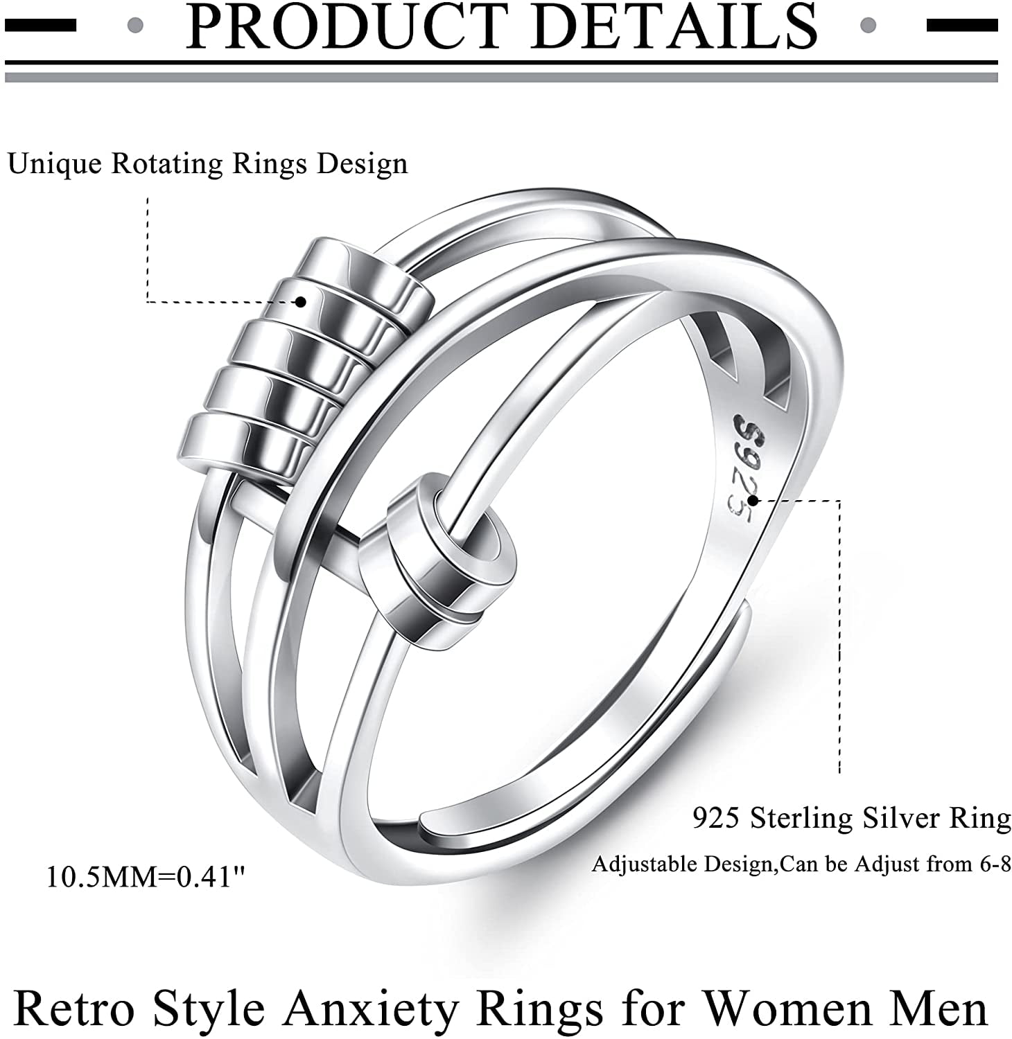 Women Ring Fidget Ring Spinner Ring Handmade Ring Promise Ring Anxiety Ring Silver Ring 925 Silver Ring Spinning Ring Thumb Ring