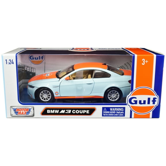 BMW M3 Coupe with "Gulf Oil" Livery Light Blue with Orange Stripe 1/24 Diecast Model Car by Motormax