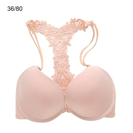 

ELENXS Women Bra Lace Front Buckle Brassiere Y Type Shoulder Strap Push Up Girl Bra Underwear