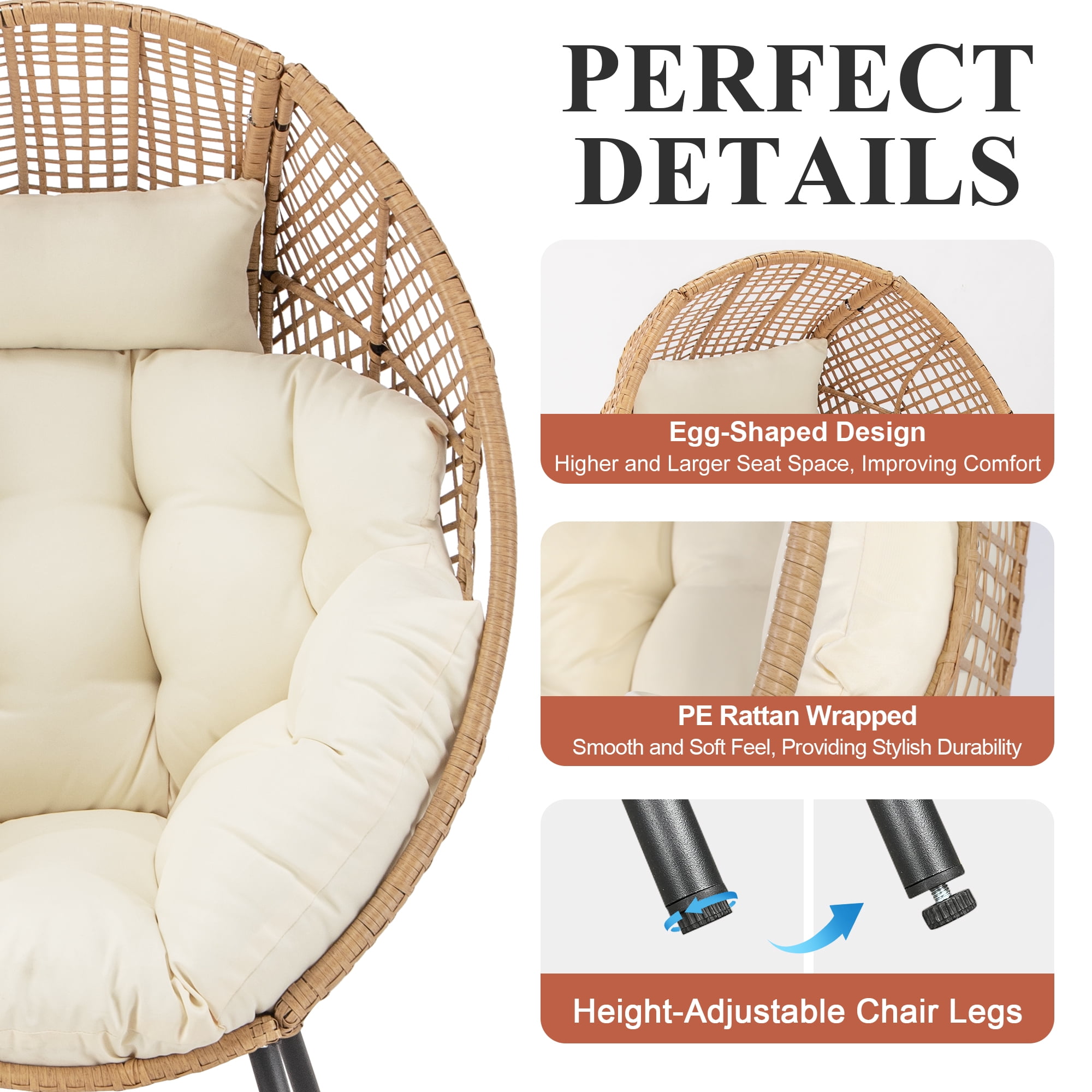 RADIATA Oversized Wicker Egg Chair with Ottoman, Rattan Lounge Chair for Indoor Outdoor Patio, 420lbs Capacity