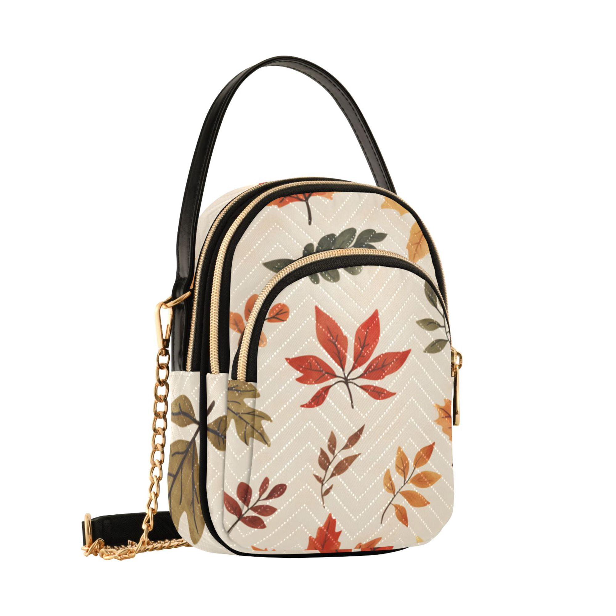 FORMRS Crossbody Bag for Women Quilted Travel Shoulder Cell Phone Purse with Chain Strap Handbag, Yellow Autumn Leaves