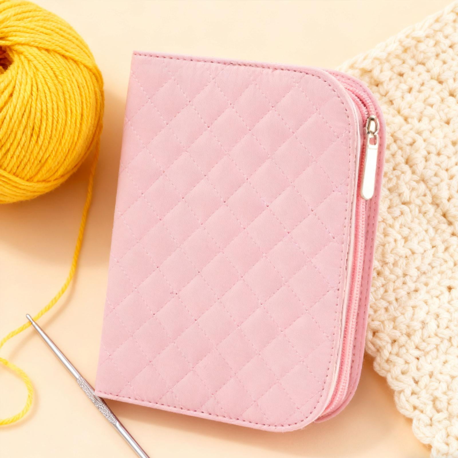 S SERENABLE Crochet Hook Case Organizer Bag Storage Zipper Pouch Portable Polyester Double Layer Design for Storing Crochet Hooks And Knitting Accessories Suitabl Pink