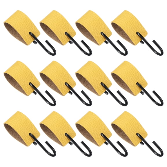 Uxcell 12 Pcs PU Leather S Hooks, Multifunctional S Shaped Hooks for Hanging Coat Towel Camping Kitchen Bathroom Handle, Yellow