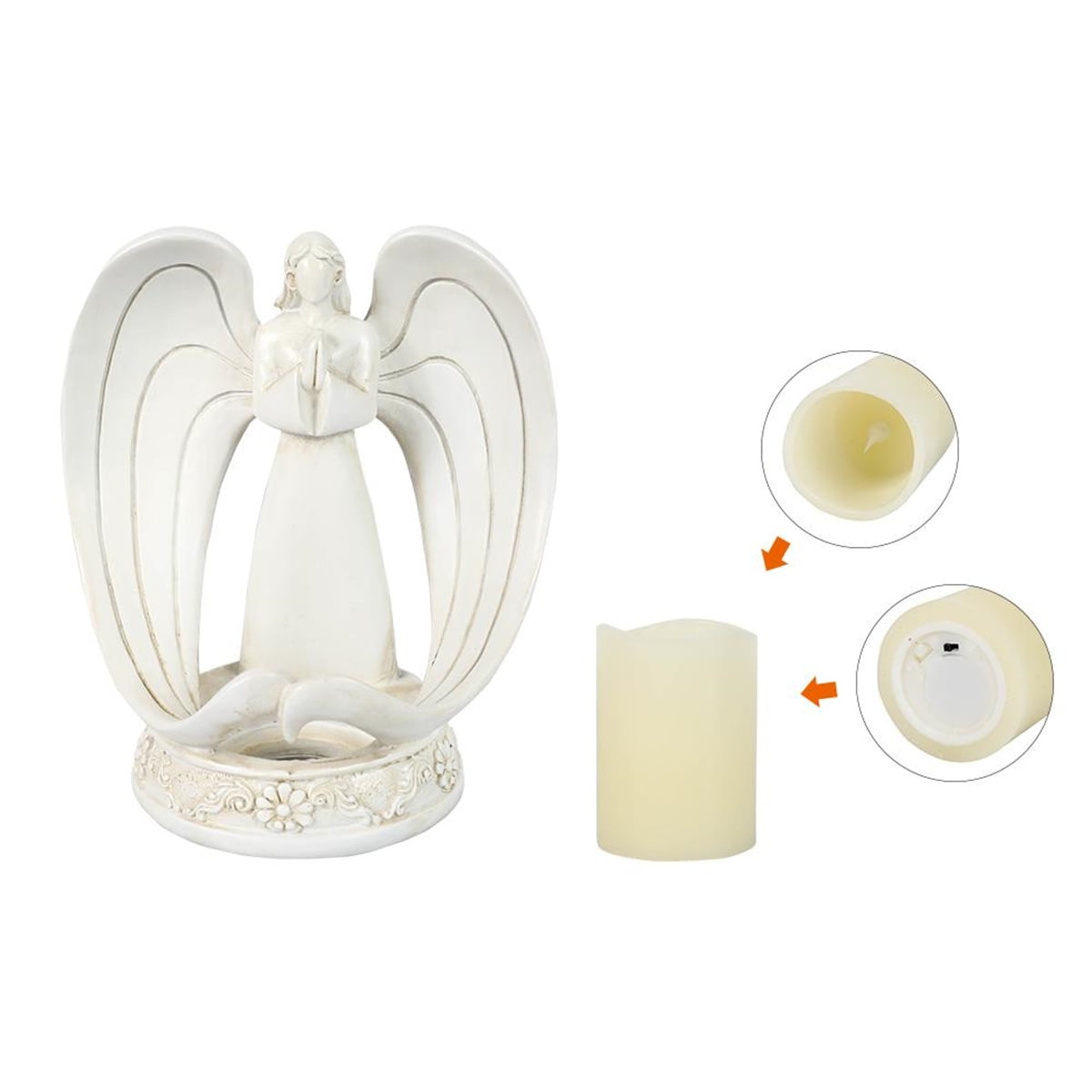 Kepooman Memorial Gift Angel Statue Small Candle Holder, Electronic Candle Led Light, White Kepooman Memorial Gift Angel Statue Small Candle Holder, Electronic Candle Led Light, White