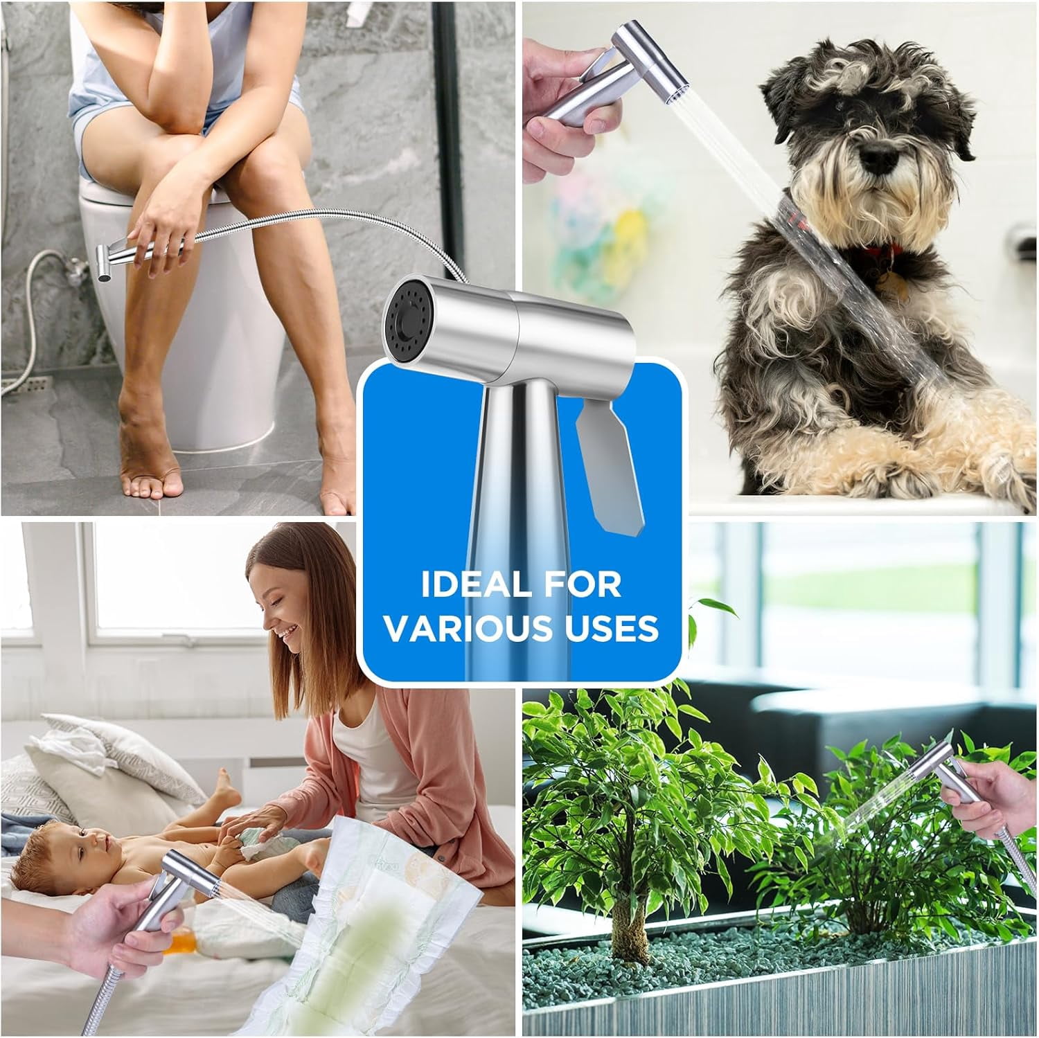 Handheld Bidet Sprayer for Toilet – Muslim Shower Stainless Steel Jet Spray with Adjustable Pressure Brass T-Valve – Multipurpose Bathroom Bidet for Personal Hygiene, Baby, Pet & Feminine Wash