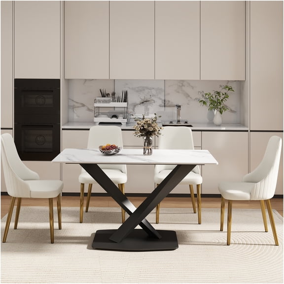 JERFIT Modern 6-Person Dining Table with Sintered Stone Top and X-Base for Kitchen, Dining Room