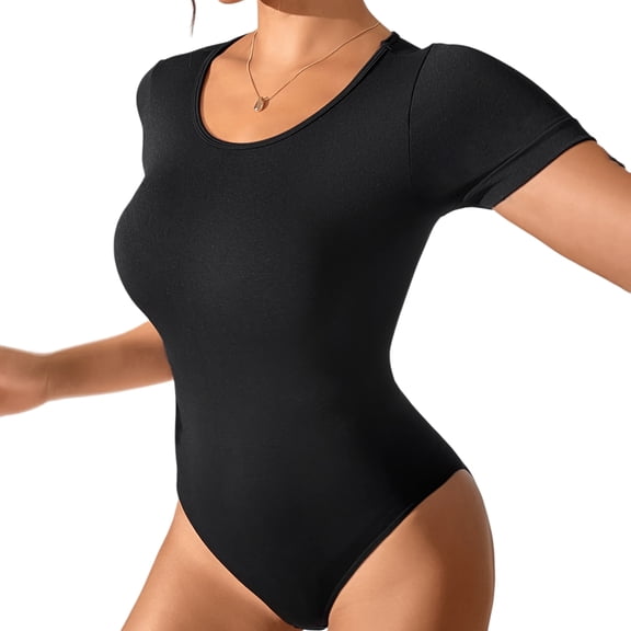 LNFINTDO Women's Short Sleeve Bodysuit Tops Shapewear for Women Stretchy Slim Fit Basic Jumpsuit