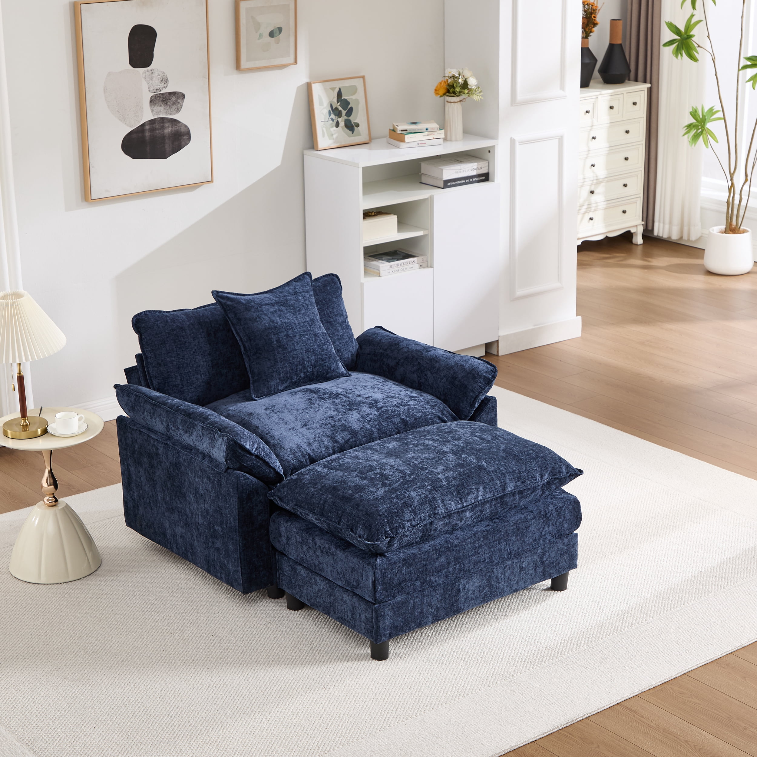 44.5" Accent Chair with Ottoman Club Chair Chenille Upholstered Armchair